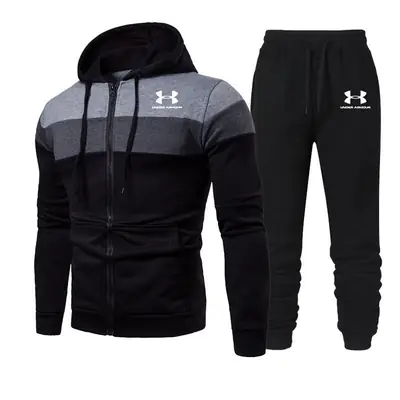 Men 3-Color Zipper Hoodie Set Large Sweatpants