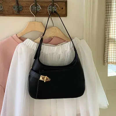 Black Textured Shoulder Bag for Women 2026