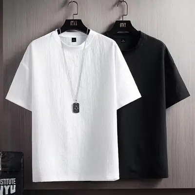 Men White Half-Sleeved Linen T-Shirt with Gray Stripes