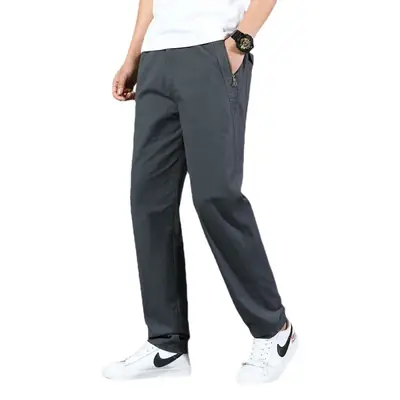 Men's Cotton Zipper Trousers with Orange Knee Patch