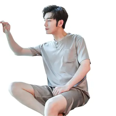 Men's Ice Silk Pajamas Extra Large Shorts Set