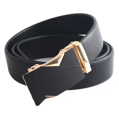 Hongsheng Men's Black Leather Belt with Automatic Buckle