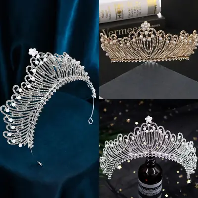 Wedding Crown Headband Gold Rhinestone Princess Diamond Pearl