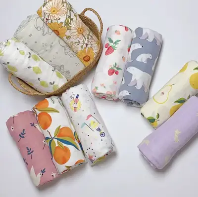 Baby Swaddle Blanket Bamboo Cotton Double Layer Floral