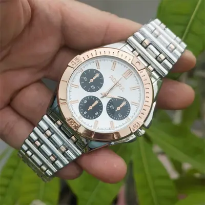 Men's Quartz Steel Band Chronograph Watch Gold Silver