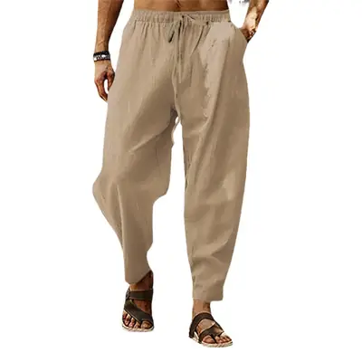 Men's Hip Hop Breathable Pants Beige Loose Summer
