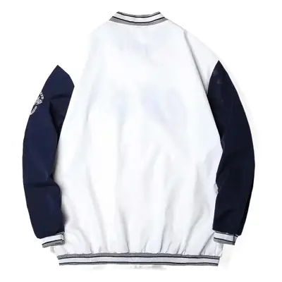 Men Bomber Jacket White Navy "Alkane" Embroidery