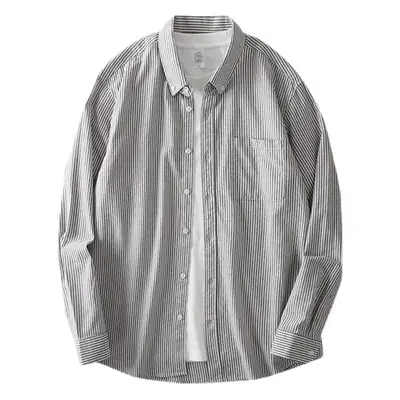 Long Sleeve Men's Striped Oxford Shirt Blue White