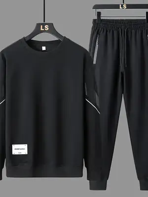 Men LS Casual Sweatshirt Set Blue Black Loose Fit