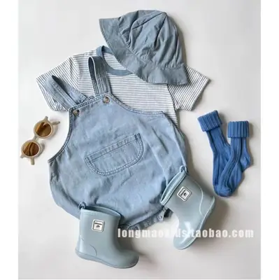 2026 Summer Baby Striped Cotton T-Shirt Blue