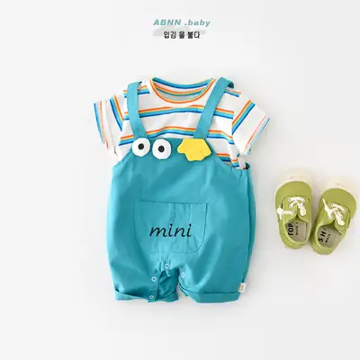 Baby Rainbow Stripes Half-Sleeve Jumpsuit for Newborns