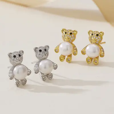 New Natural Freshwater Pearl Cartoon Bear Earrings