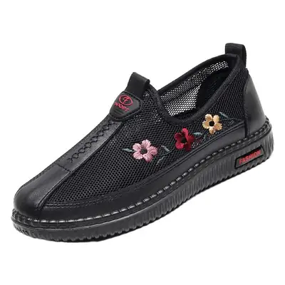 Black Floral Slip-On Shoes for Women