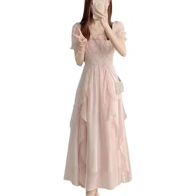 French High-end Elegant Long Dress Pink Summer Dress