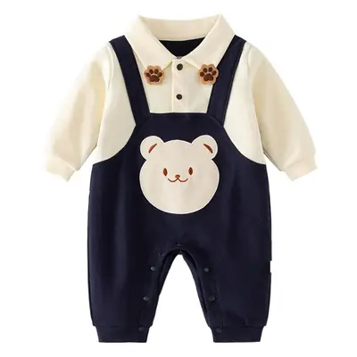 Baby Bear Jumpsuit Navy White Newborn Foreign Style