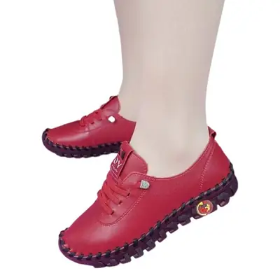 Black Leather Lace-up Summer Shoes for Women