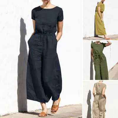 Women's Brown High Waist Slim Pants Set Summer Casual
