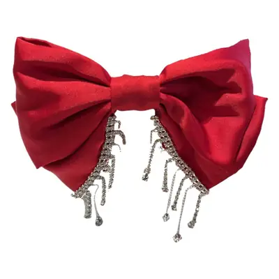 Elegant Satin Bow Head Clip with Crystal Dangles
