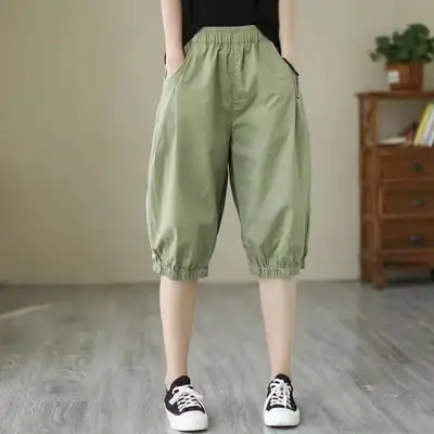 Pure Cotton Harem Shorts Women Summer Large Loose Slimming Casual