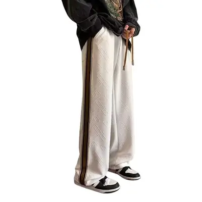 Men's Black Striped Loose Fit Straight Leg Pants