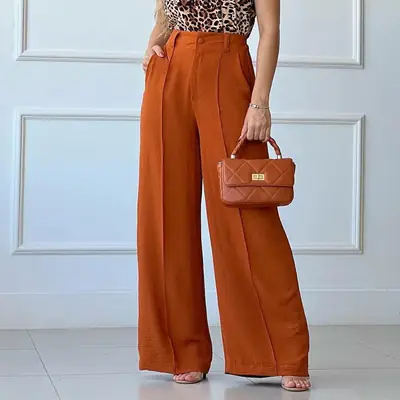 Women's Wide Leg Elastic Waist Pants Green Loose Pleated Casual
