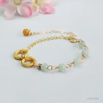 Jade Dragon Phoenix Double Ring Bracelet Gold