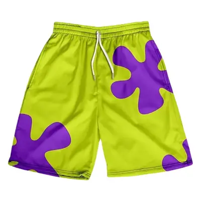 Green Purple Abstract Print Beach Shorts for Youth