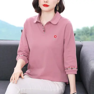 Women Cotton Polo Shirt Pink Large Summer 2023