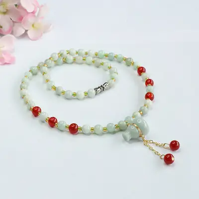 Guan Yu Jade Necklace with Red Agate Beads