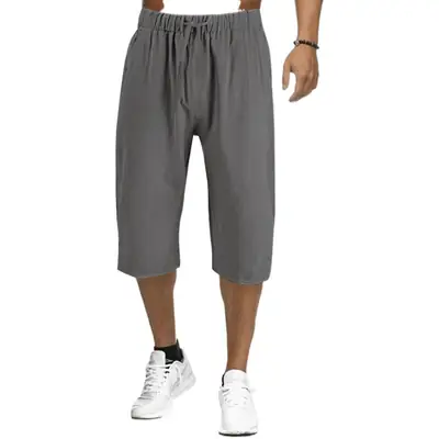 Men's Black Linen 7" Shorts Casual Summer