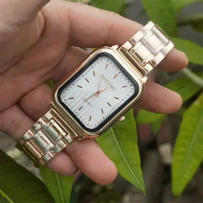 Men's Square Gold Watch with Crystal Band