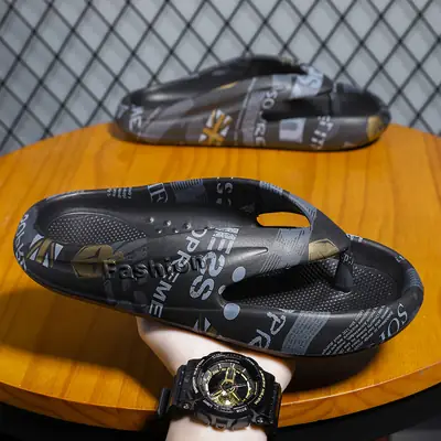 2023 Cross-border Large Size Flip-flops Summer K-style Trendy Men's Flip-flops Outer Wear Thick-soled Beach Sandals