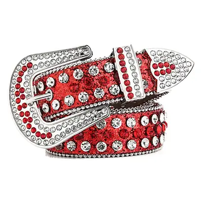White Rhinestone Belt for Women Men Western Leather Denim Set