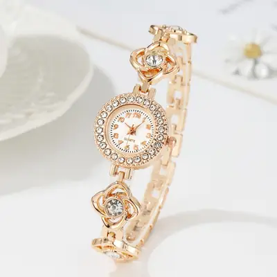 Ladies Rhinestone Bracelet Watch with Heart Charm