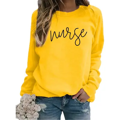 Nurse Printed Green Sweatshirt Plus Size Loose Fit