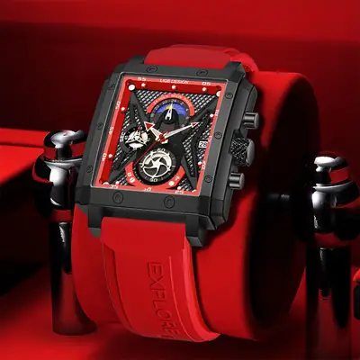 Men's Blue Silicone Moon Watch with Multi-Function Display