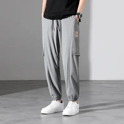 Men Ice Silk Plus Size Pants Grey 2023