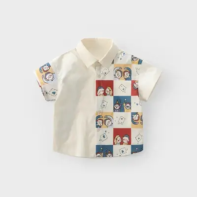 Cute Anime Plaid Short Sleeve Shirt for Kids