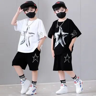 Boys 2-Piece Star Print Summer Suit White Black