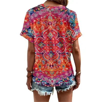 Women Striped Button Top Short Sleeve Summer Wear