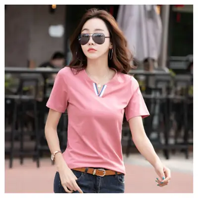 Women V-neck Slim T-shirt 2023 Summer Style