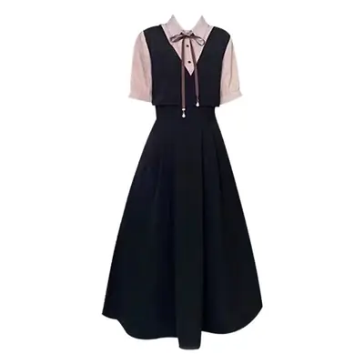 Women Polo Collar Belly Covering Dress Brown Spring Summer