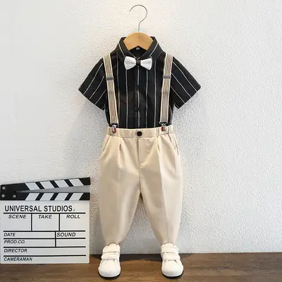 Boys Striped Bowtie Suit White Pants Small