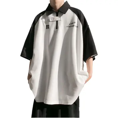 Men Waffle Polo Shirt Grey Black Niche Design