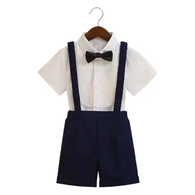 Children's Navy Blue Suspenders Suit with Bow Tie