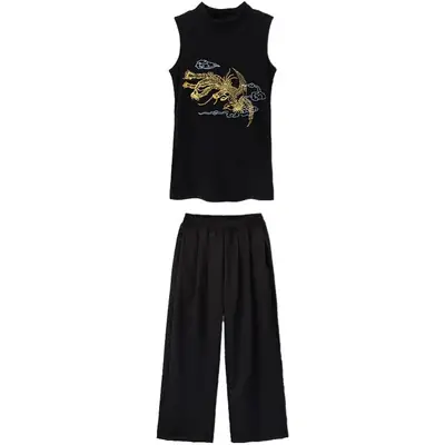 Chinese Style Black Vest Hip-Hop Kids Performance Outfit