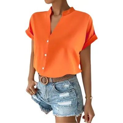 2023 Women's V Neck Button Down Shirt Set