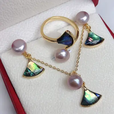 Freshwater Pearl Necklace Set Women's Fashion Women's Exquisite Small Skirt Earrings Ring Pendant Three-piece Set