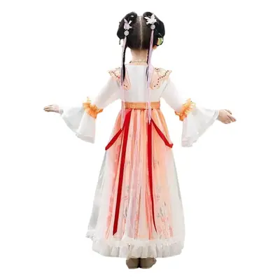 Girls Chinese Hanfu Dress Pink Veil Skirt Spring Summer