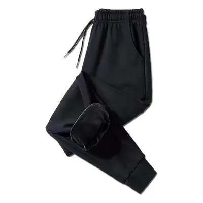 Men Fleece Lined Ankle Tied Sweatpants Black